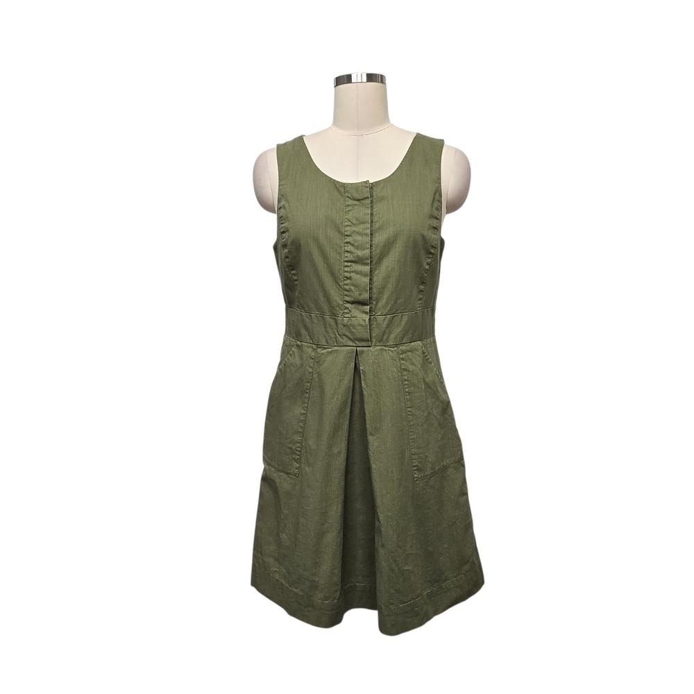 J.Crew Womens Olive Green Cotton Sleeveless Fit and Flare Utility Dress Size 8